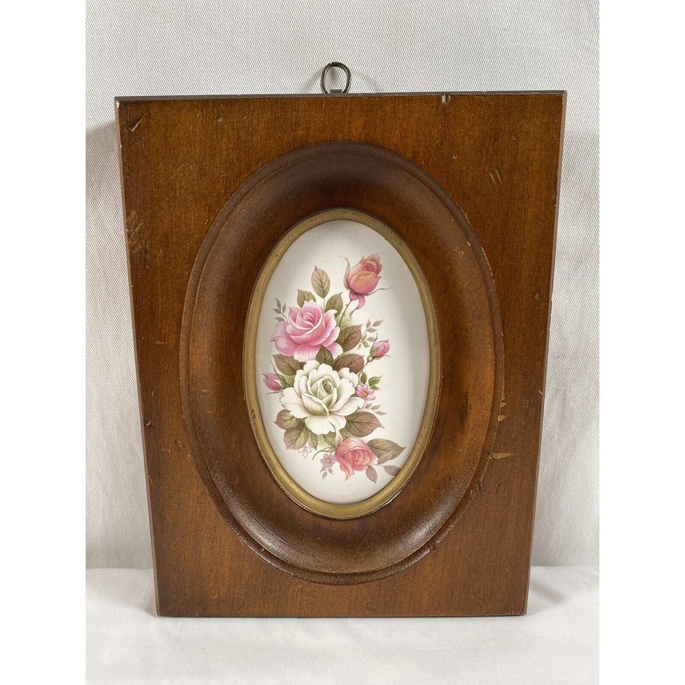 Vintage Oval Berkeley House Handpainted Porcelain Framed Wall Plaques Italy 23S3